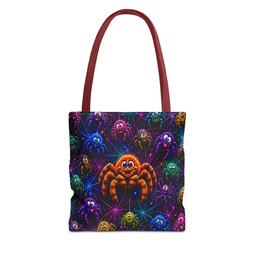 Colorful Crazy Spiders Halloween Tote Bag – Cute 3D Spider Web Pattern