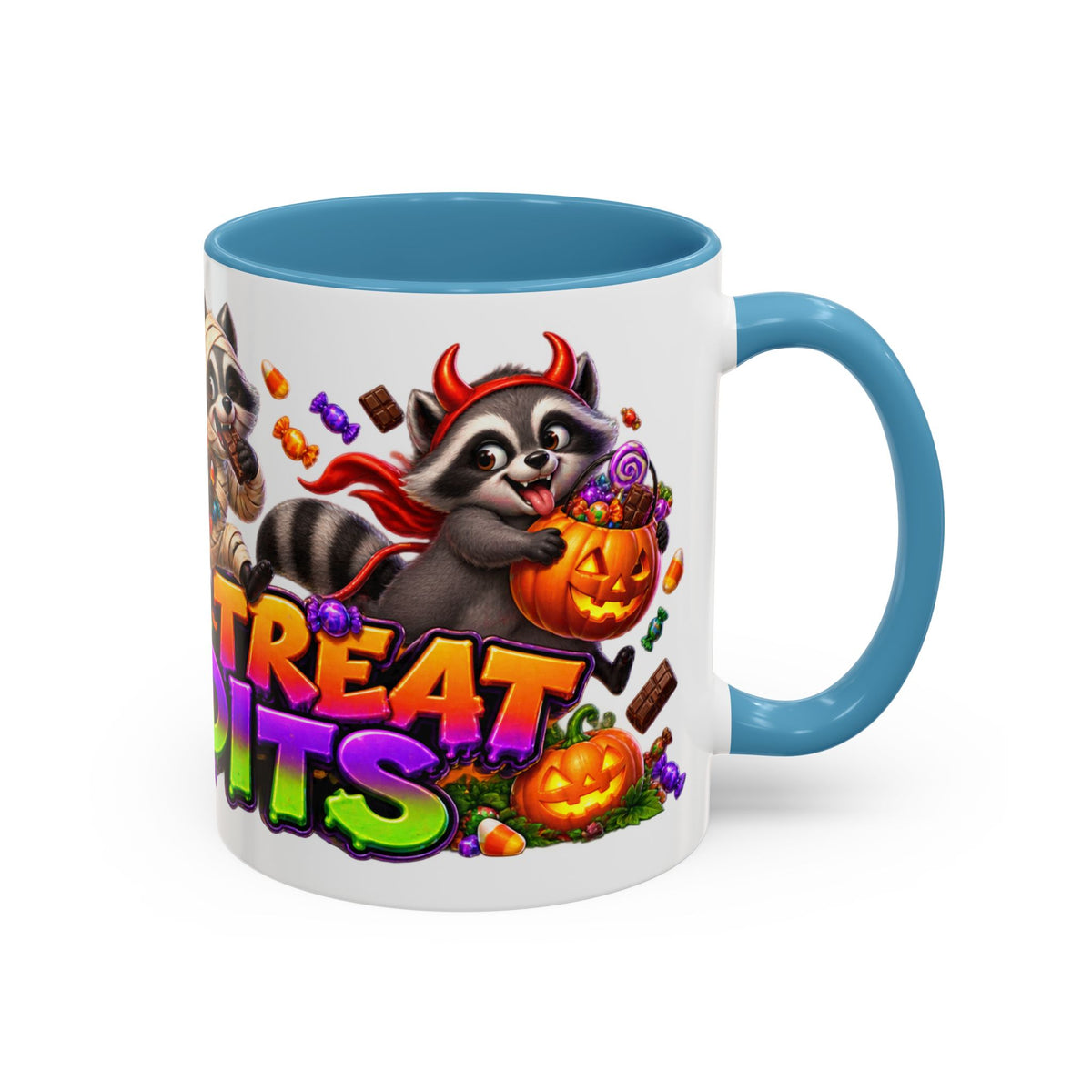 Trick or Treat Bandits Raccoons Halloween White Mug