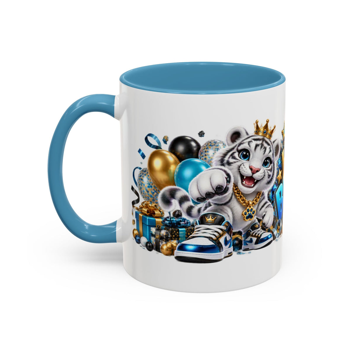 Happy Birthday White Tiger Mug – Colorful 3D Birthday Gift – White Coffee Mug
