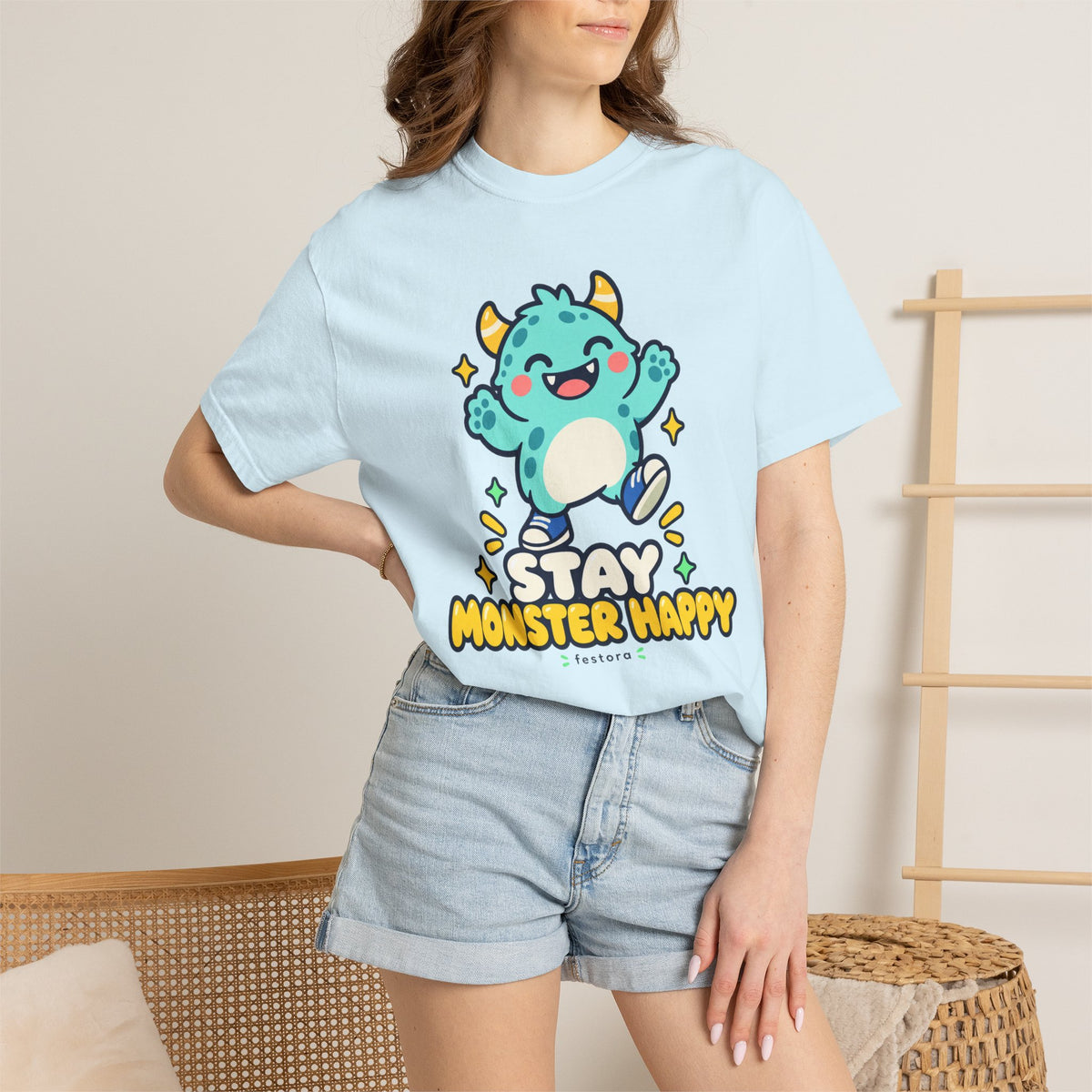 Stay Monster Happy – Cute Monster Graphic T-Shirt