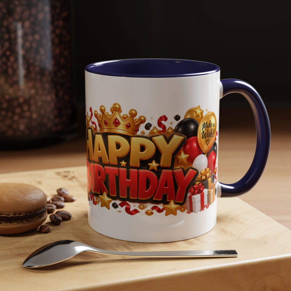 Happy Birthday Rhino Mug – Colorful 3D Birthday Gift – White Coffee Mug