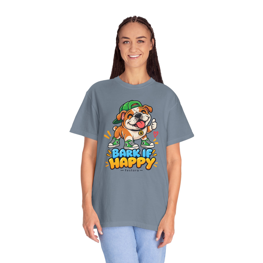 Bark If Happy – Cute Bulldog Graphic T-Shirt