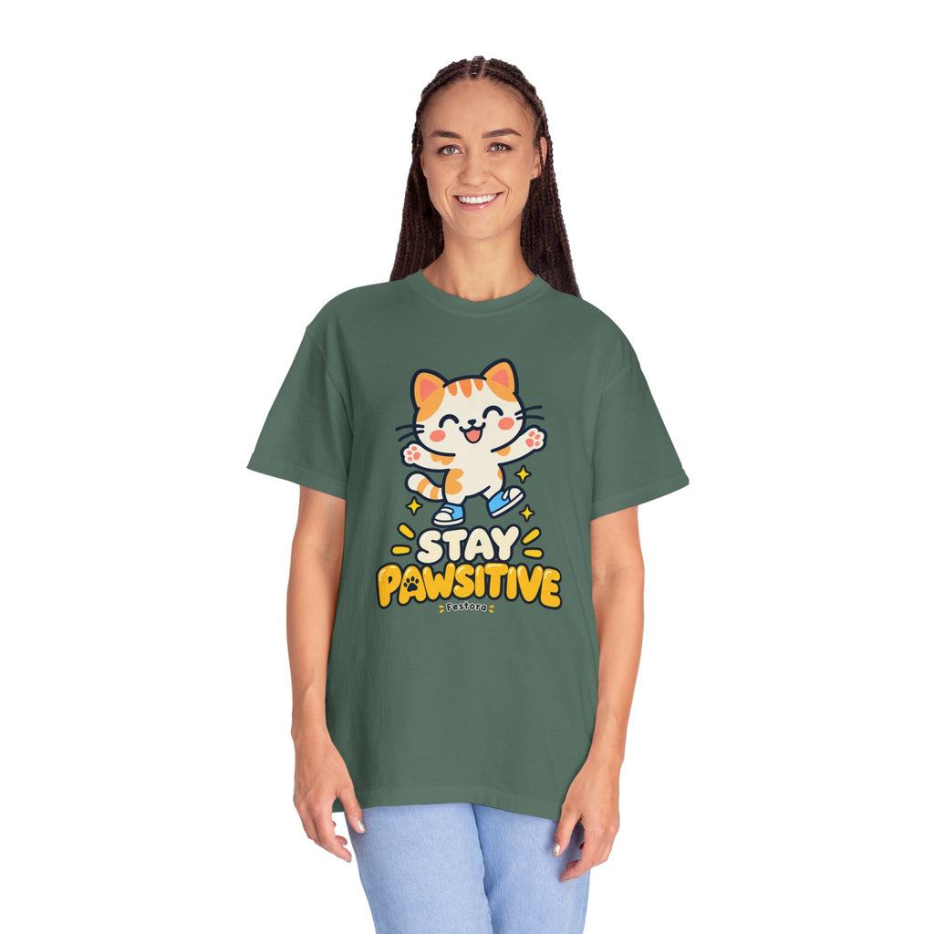 Stay Pawsitive – Cute Happy Cat Graphic T-Shirt
