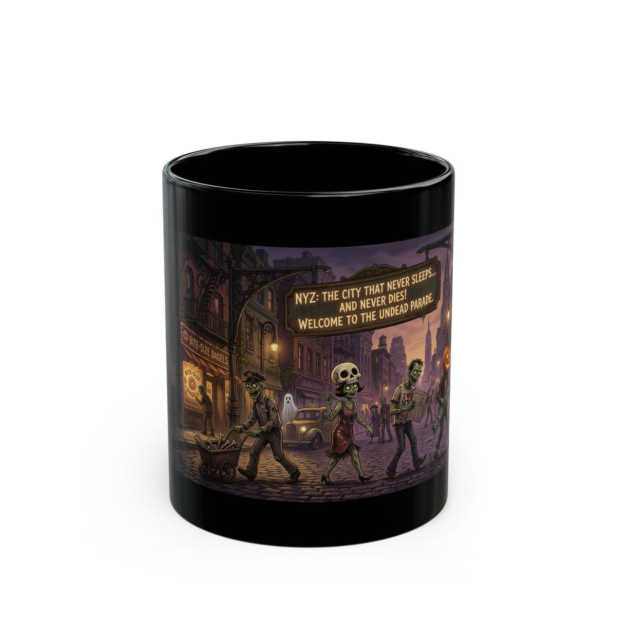 Halloween Zombie Parade Mug — "NYC: The City That Never Sleeps... Welcome to the Undead Parade"