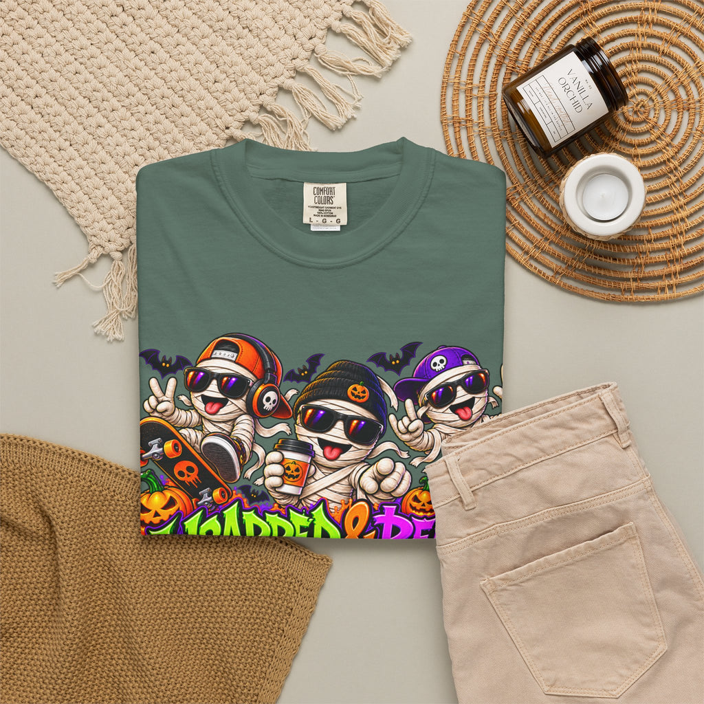 Wrapped & Ready – Halloween Mummy Crew Graphic T-Shirt