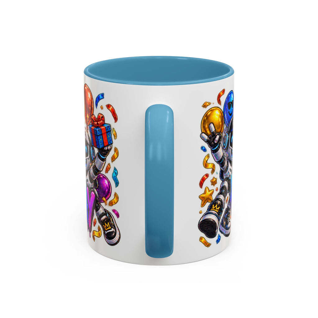 Birthday Robot Coffee Mug — Colorful Happy Birthday Accent Mug (11oz)
