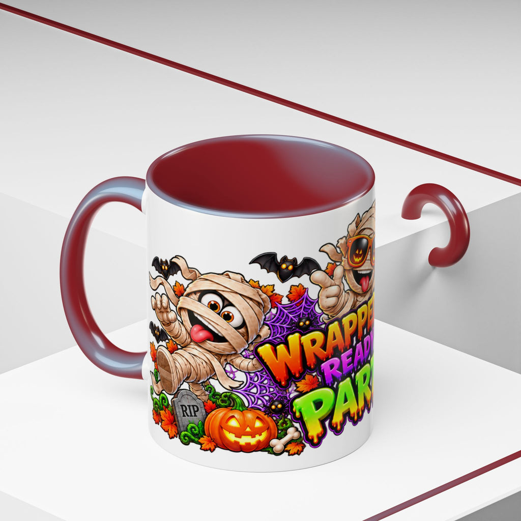 Wrapped Up & Ready to Party White Mug – Funny Mummies & Spooky Party Design