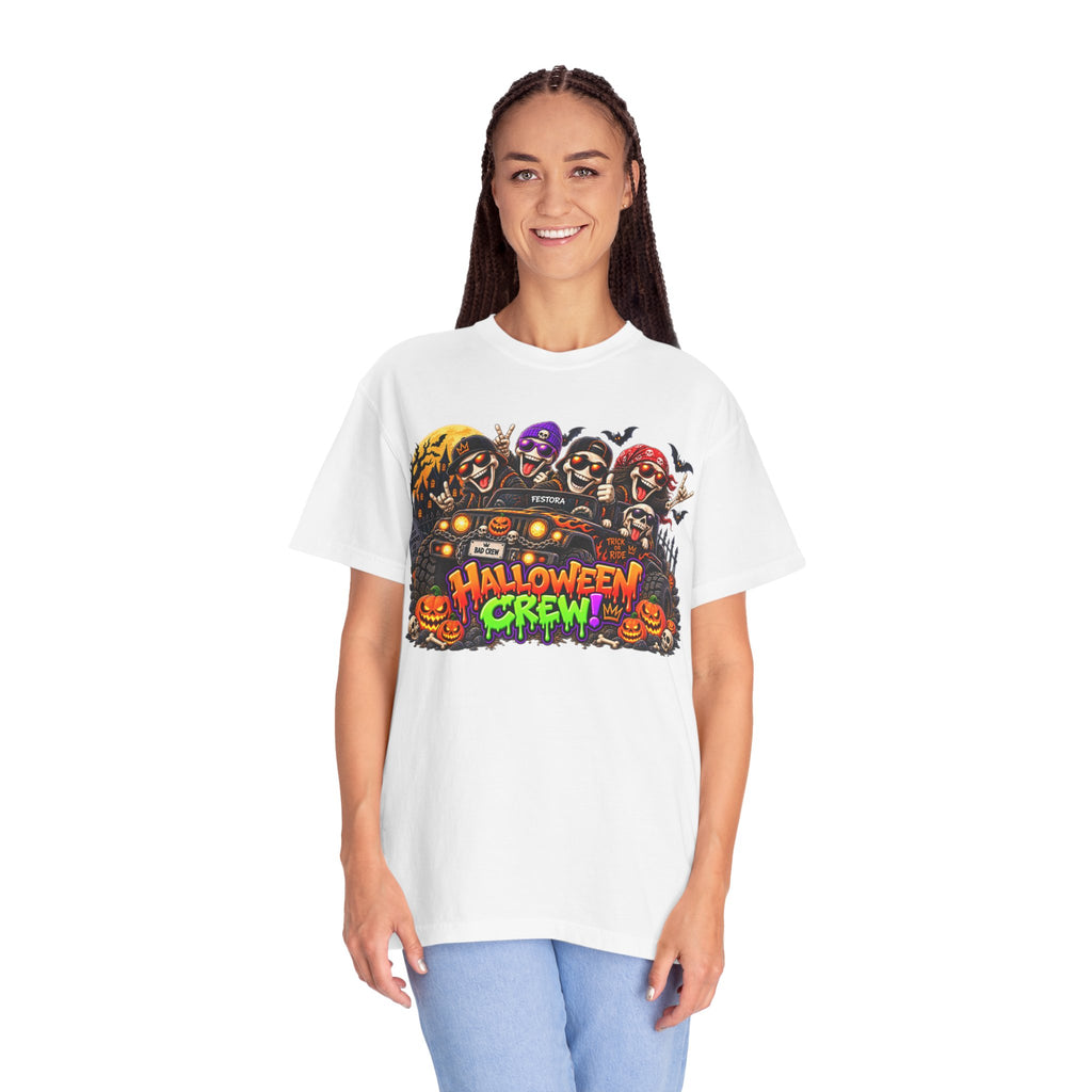 Halloween Crew T-Shirt – Skeleton Jeep Spooky Graphic Tee