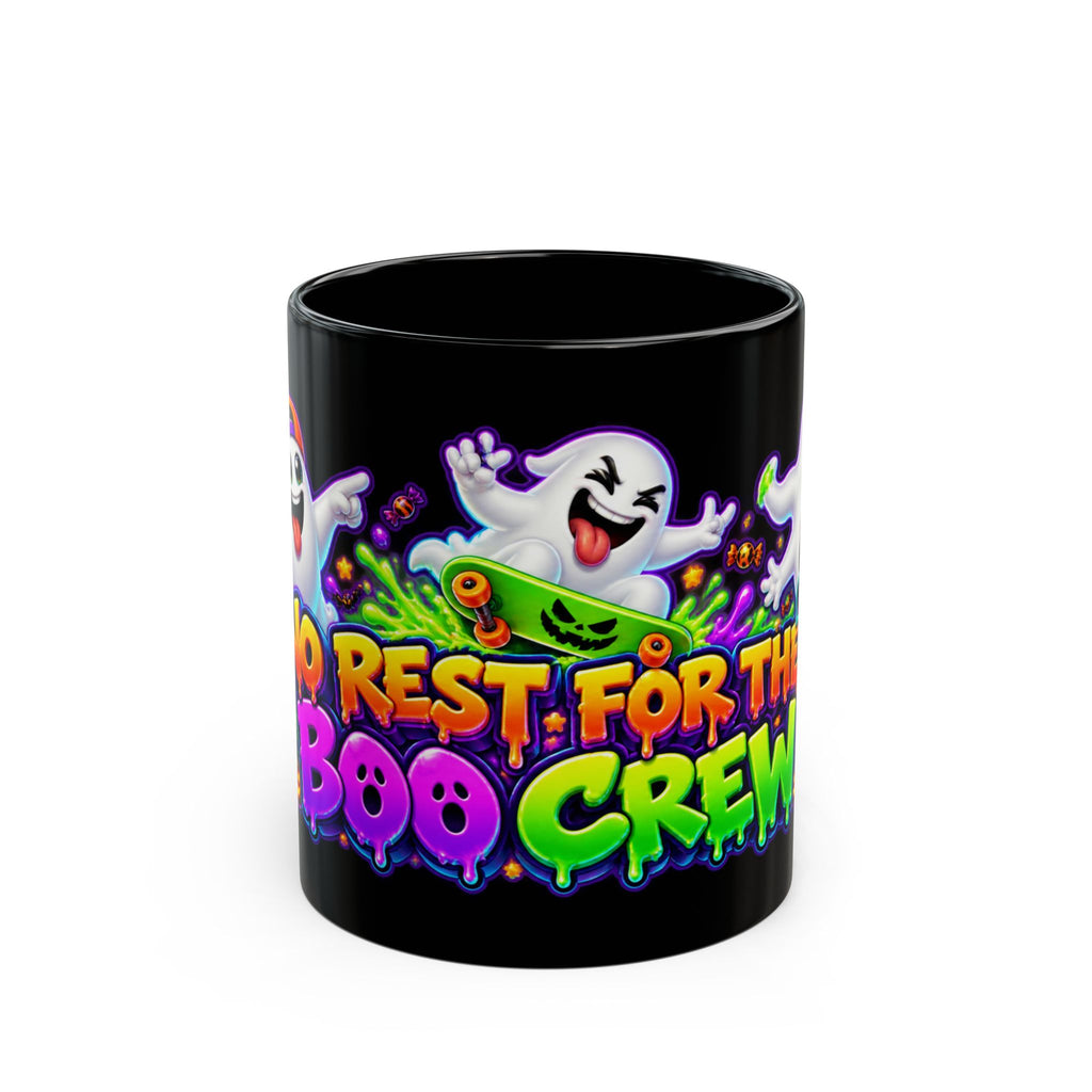 No Rest for the Boo Crew Crazy Ghosts Halloween Black Mug