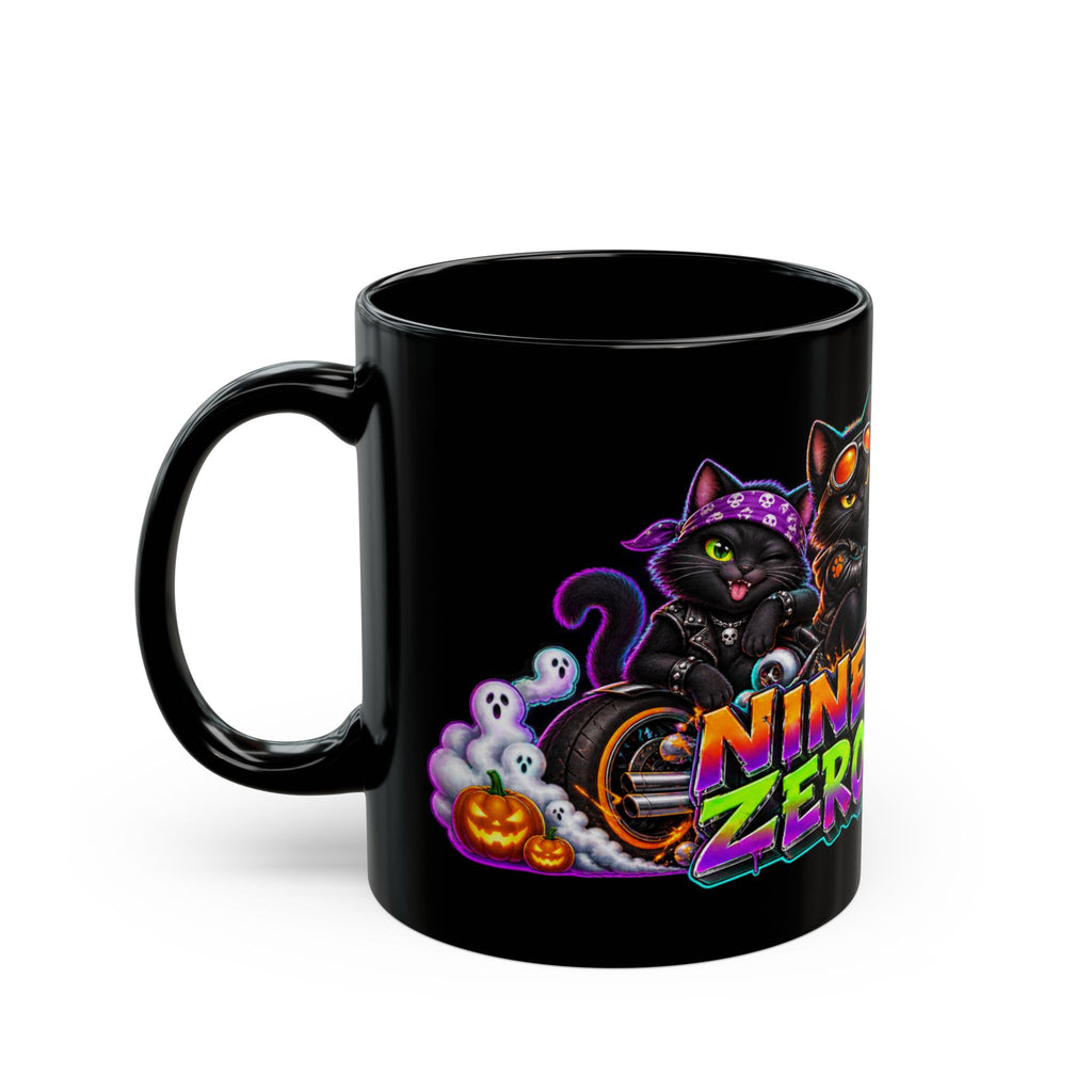 Nine Lives Zero Rules Biker Cats Halloween Black Mug