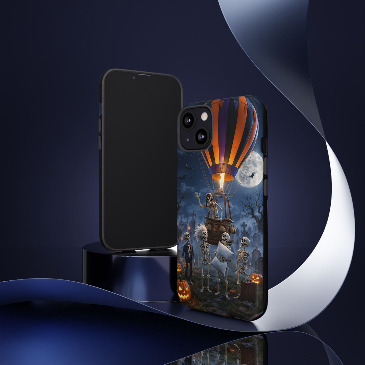 Halloween Skeletons Hot Air Balloon Phone Case – Spooky Night iPhone Cover