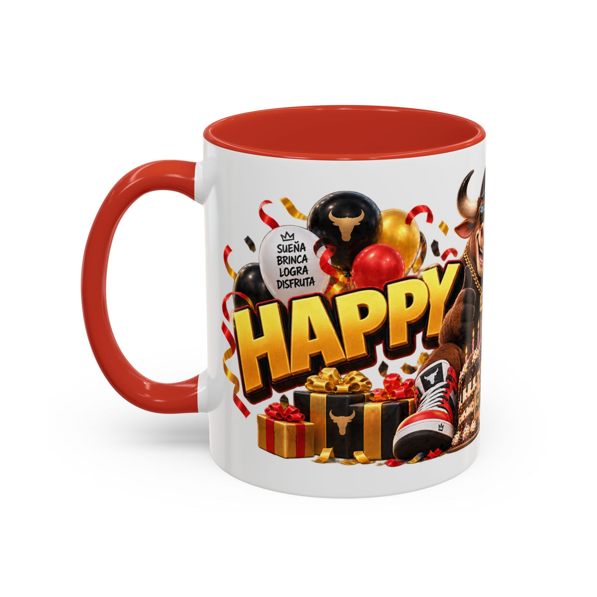 Happy Birthday Bull Mug – Colorful 3D Birthday Gift – White Coffee Mug
