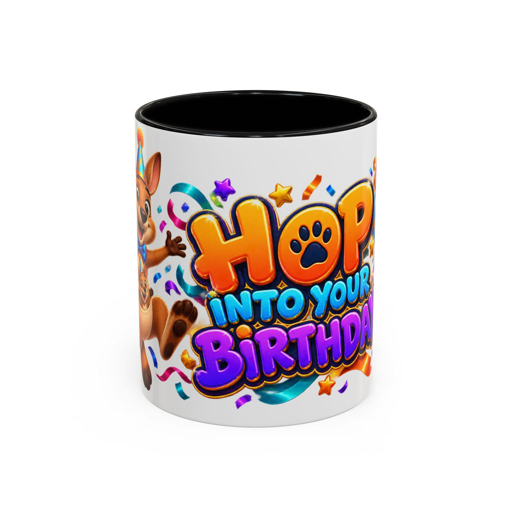Hop Into Your Birthday White Mug – Cute Kangaroo Birthday Cup, Colorful Fun Party Gift