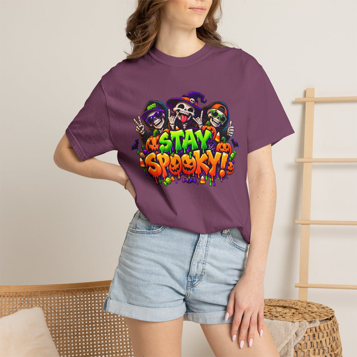 Stay Spooky Halloween T-Shirt – Funny Skeleton Crew Colorful Graphic Tee