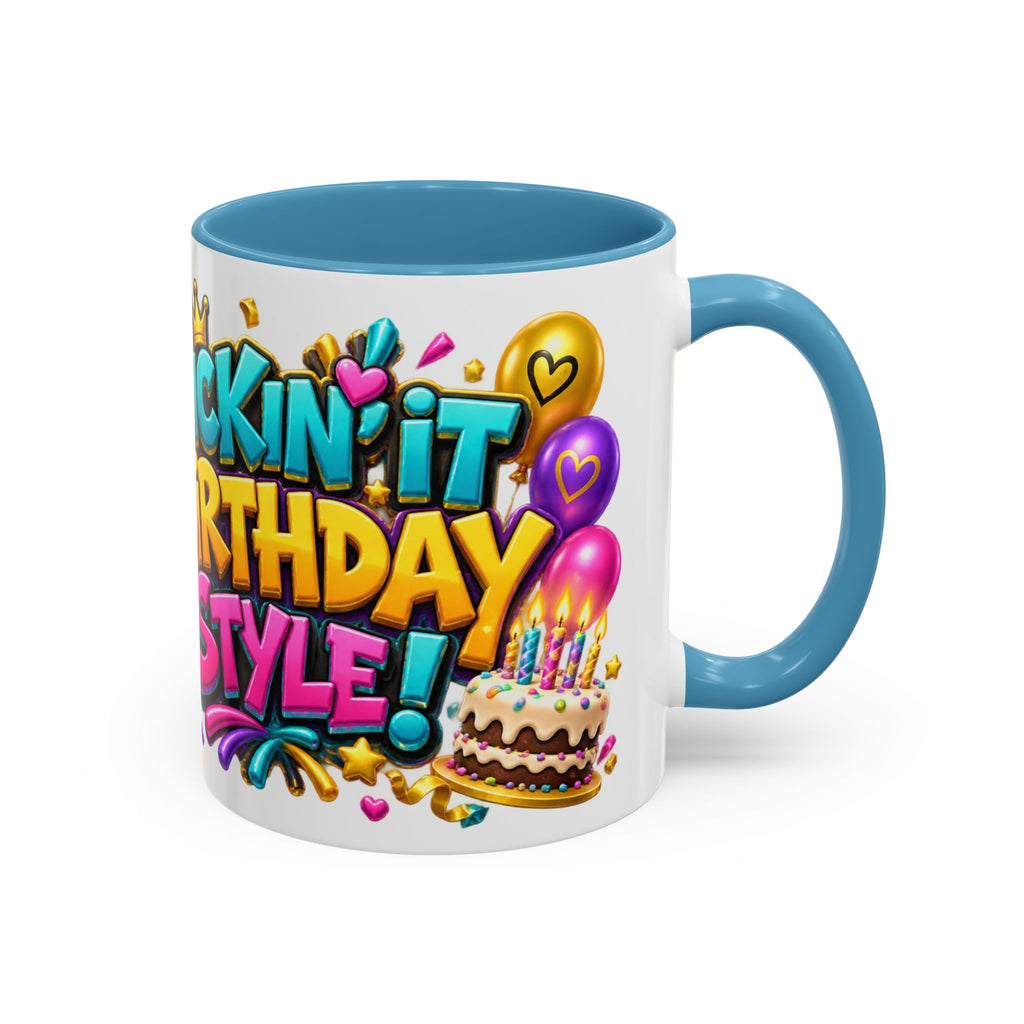 Kickin’ It Birthday Style Donkey White Mug – Funny Happy Birthday Party Cup, Cute Colorful Gift