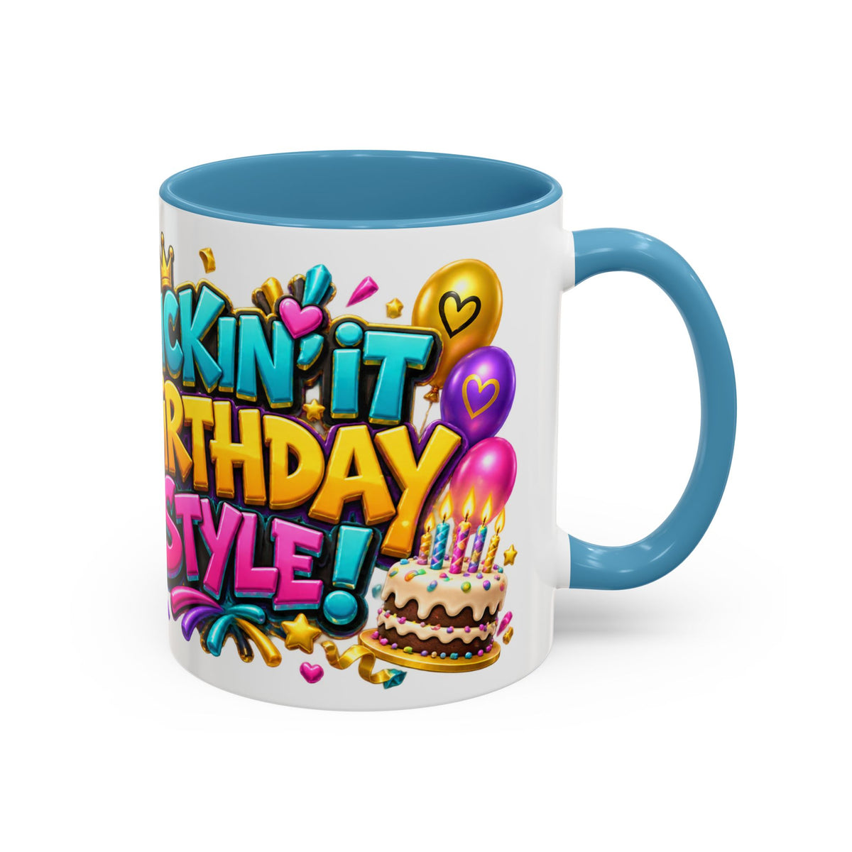 Kickin’ It Birthday Style Donkey White Mug – Funny Happy Birthday Party Cup, Cute Colorful Gift