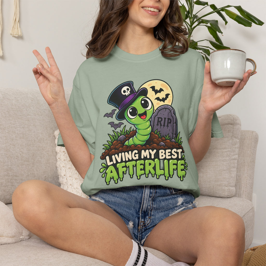 Living My Best Afterlife – Cute Halloween Graveyard Worm T-Shirt
