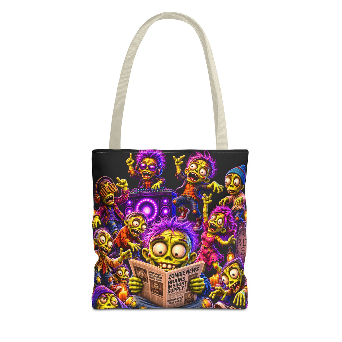 FestoraShop Funny Zombies Tote Bag - Cute 3D Halloween Zombie Reading Design