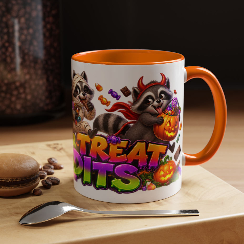 Trick or Treat Bandits Raccoons Halloween White Mug
