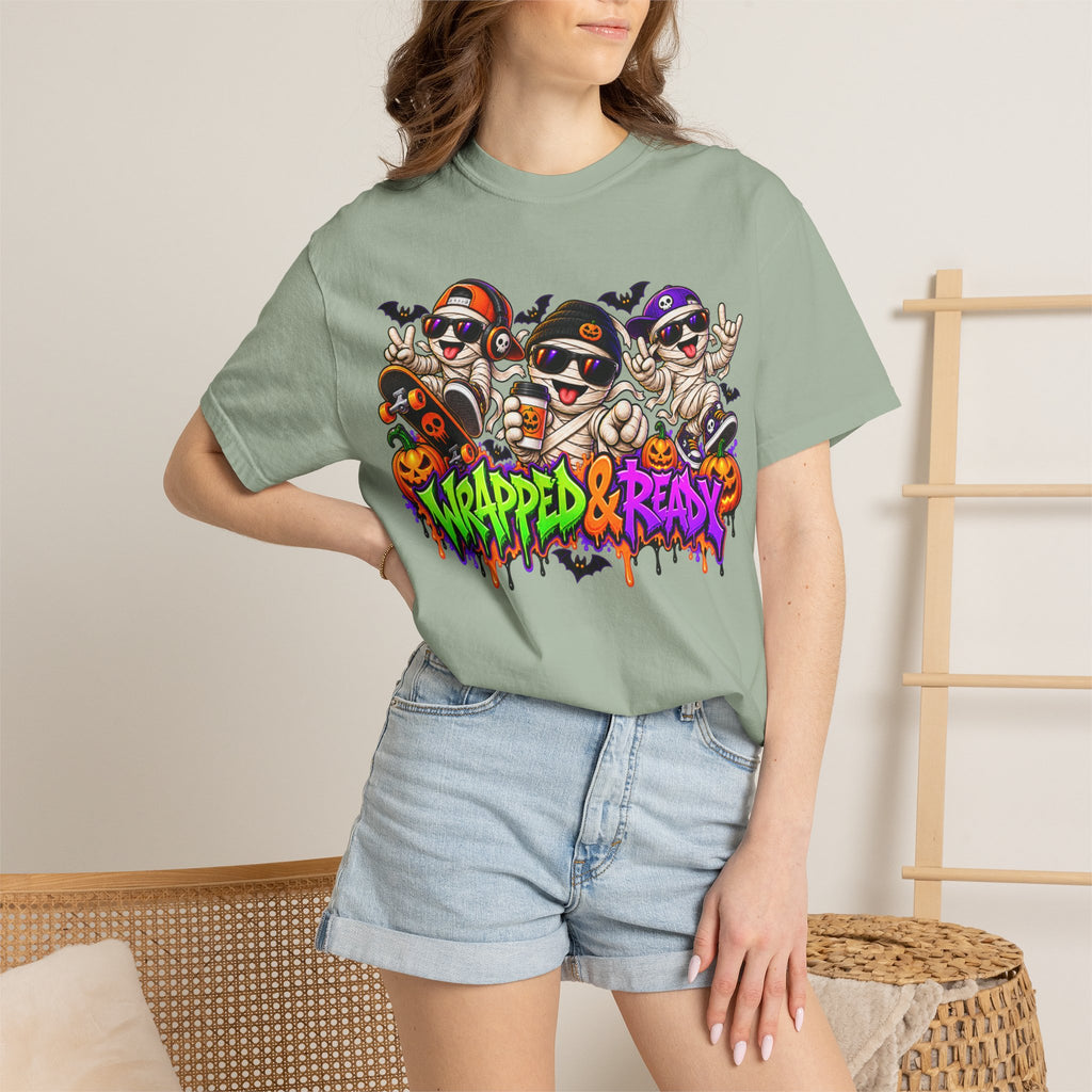 Wrapped & Ready – Halloween Mummy Crew Graphic T-Shirt