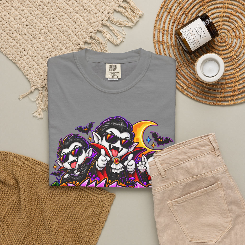 Neon Vampire Vibes Halloween Unisex Garment-Dyed T-Shirt Featuring a Cool Festora Vampire Crew