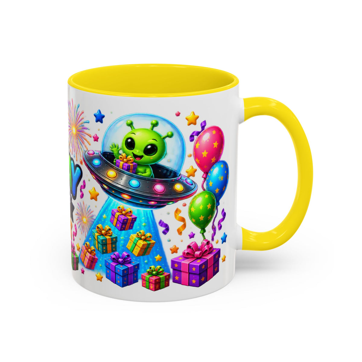 Happy Birthday Alien Coffee Mug — Colorful Galactic Birthday Wishes