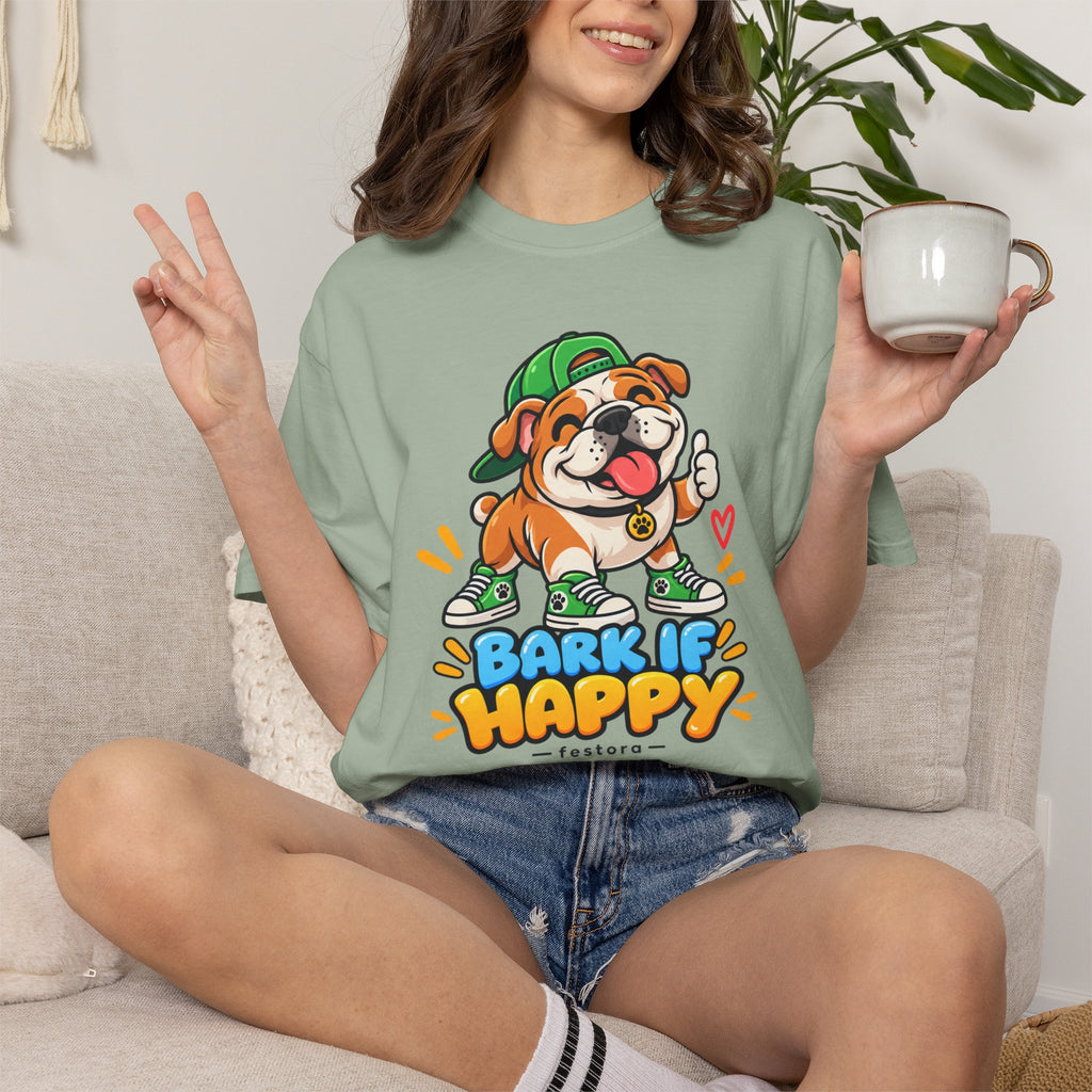 Bark If Happy – Cute Bulldog Graphic T-Shirt