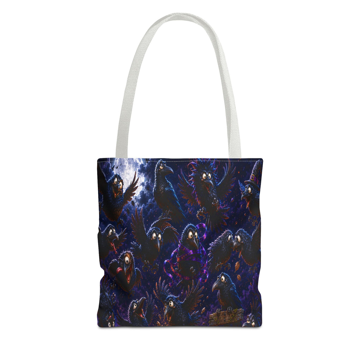 Crows at Midnight Tote Bag — Gothic Raven Moon AOP Tote for Halloween & Everyday