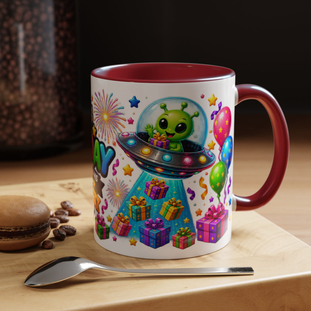 Happy Birthday Alien Coffee Mug — Colorful Galactic Birthday Wishes