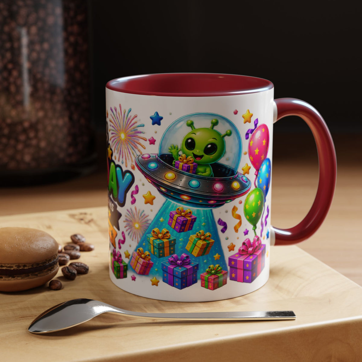 Happy Birthday Alien Coffee Mug — Colorful Galactic Birthday Wishes