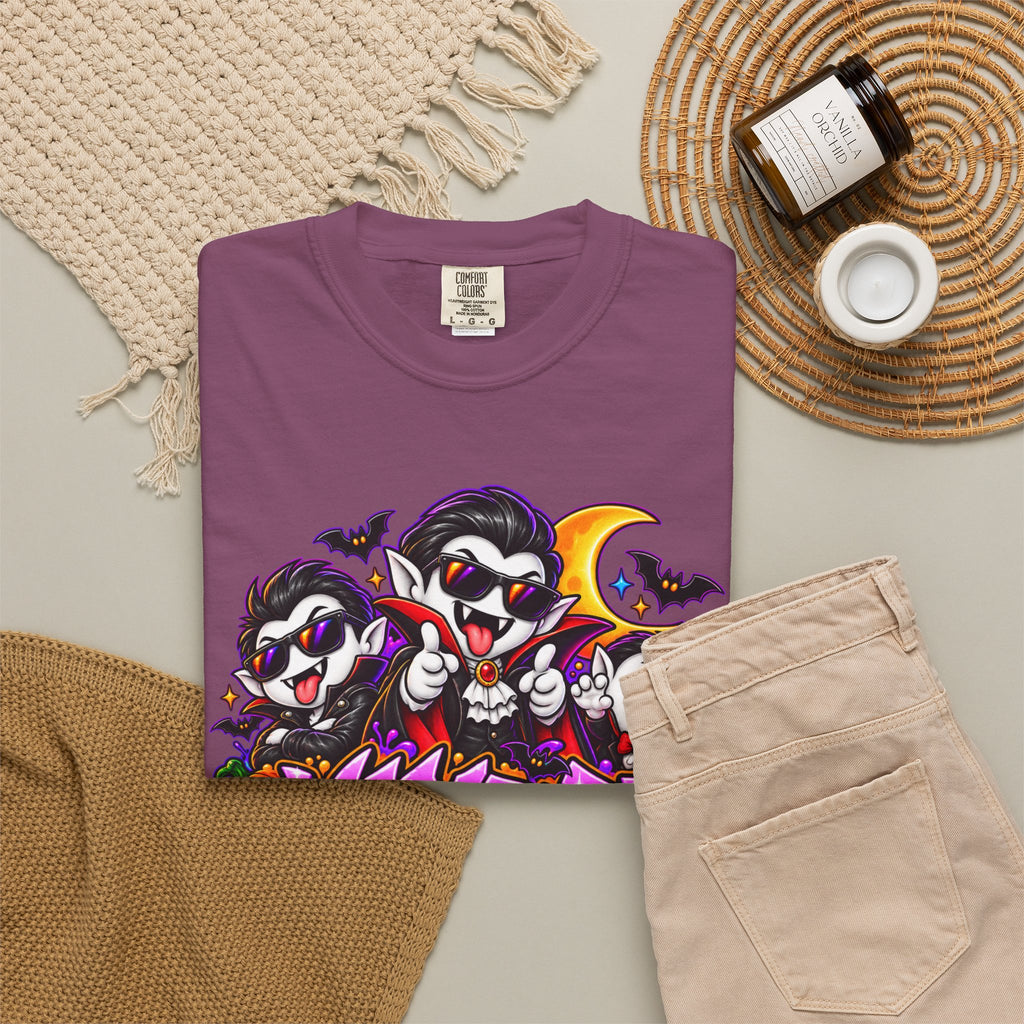 Neon Vampire Vibes Halloween Unisex Garment-Dyed T-Shirt Featuring a Cool Festora Vampire Crew