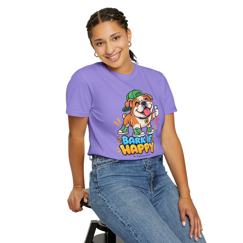 Bark If Happy – Cute Bulldog Graphic T-Shirt