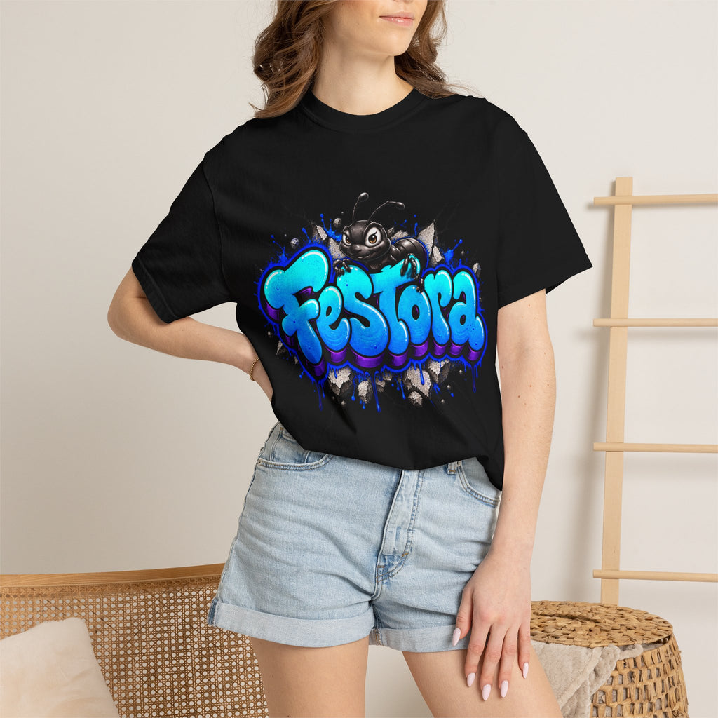 Festora Graffiti T-Shirt — Neon Blue Street Art Logo Tee