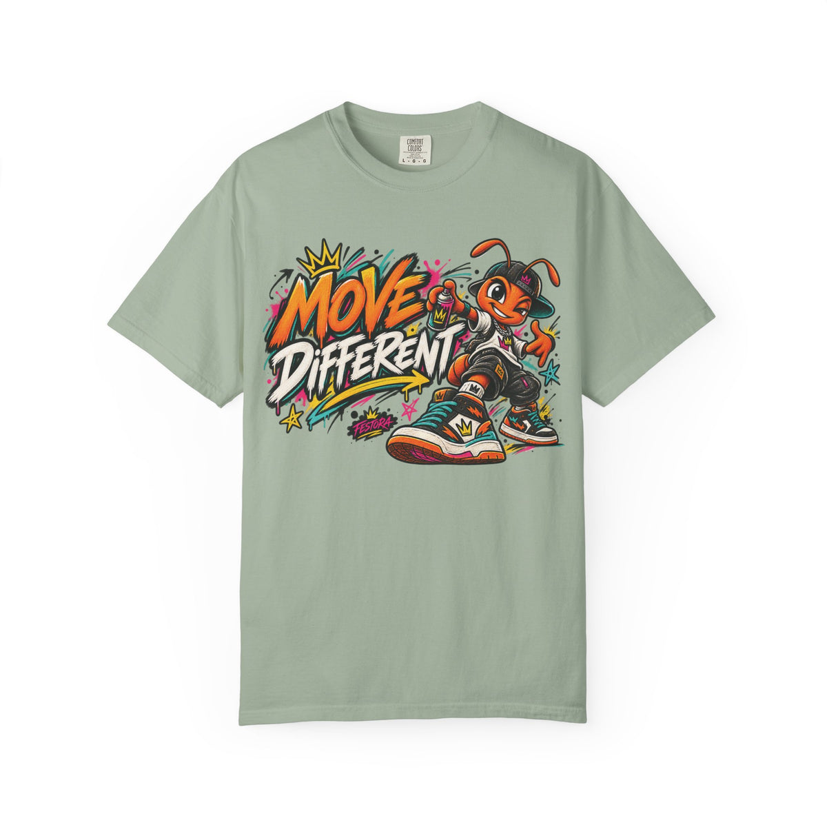 Move Different Graphic T-Shirt — Streetwear Skate Ant Mascot Design