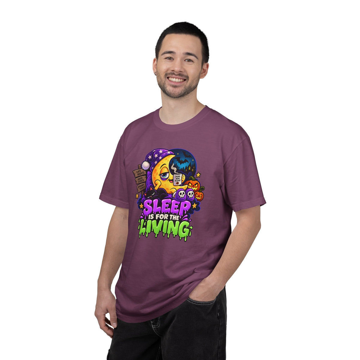 Sleep Is for the Living – Funny Halloween Moon T-Shirt