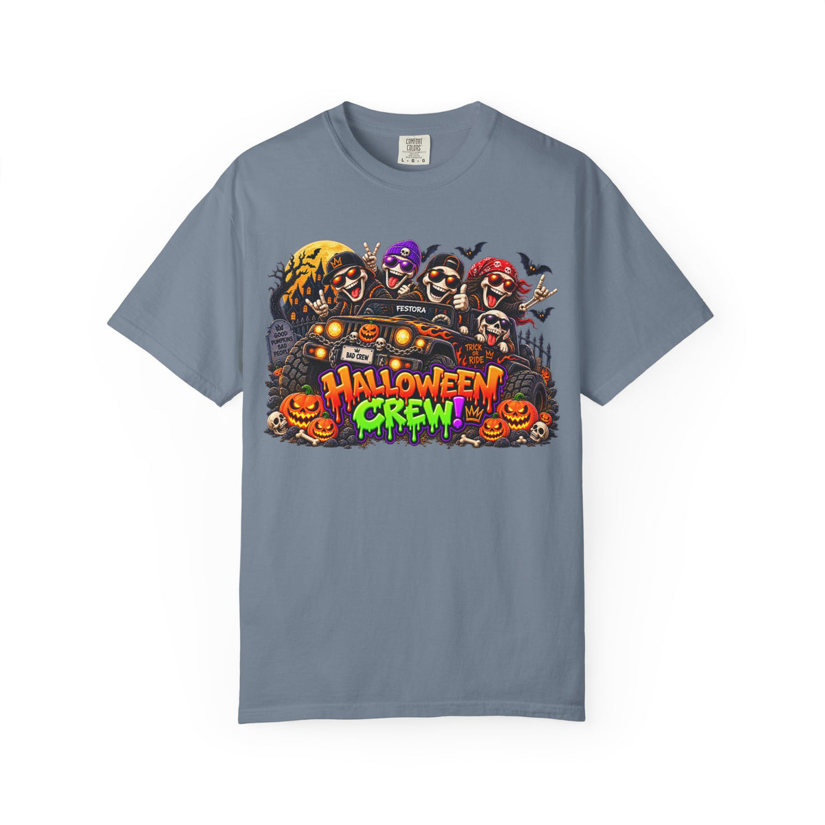 Halloween Crew T-Shirt – Skeleton Jeep Spooky Graphic Tee