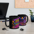 Happy Birthday Neon City Night Mug – Colorful Fireworks & Balloons