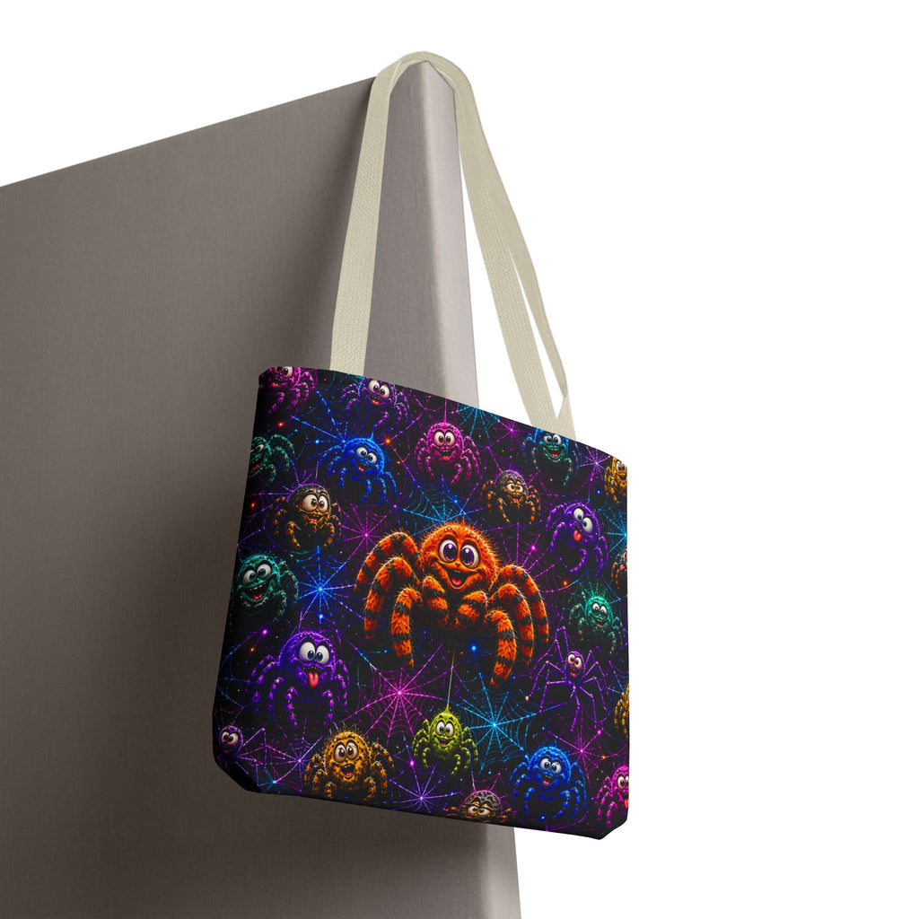Colorful Crazy Spiders Halloween Tote Bag – Cute 3D Spider Web Pattern