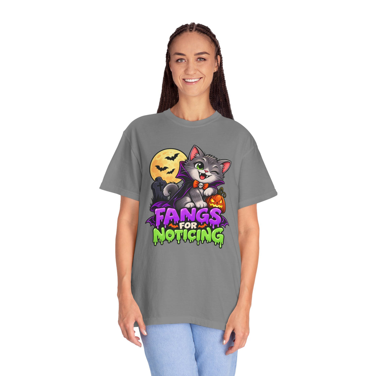 Fangs for Noticing – Cute Vampire Cat Halloween T-Shirt