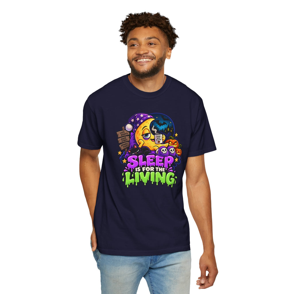 Sleep Is for the Living – Funny Halloween Moon T-Shirt