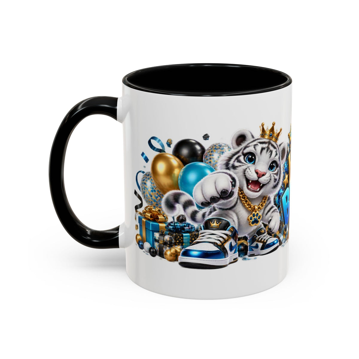 Happy Birthday White Tiger Mug – Colorful 3D Birthday Gift – White Coffee Mug