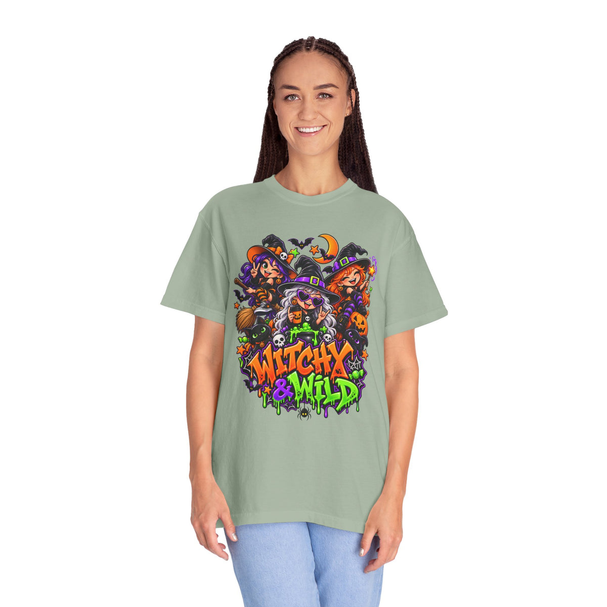 Witchy & Wild – Halloween Witch Crew Graphic T-Shirt
