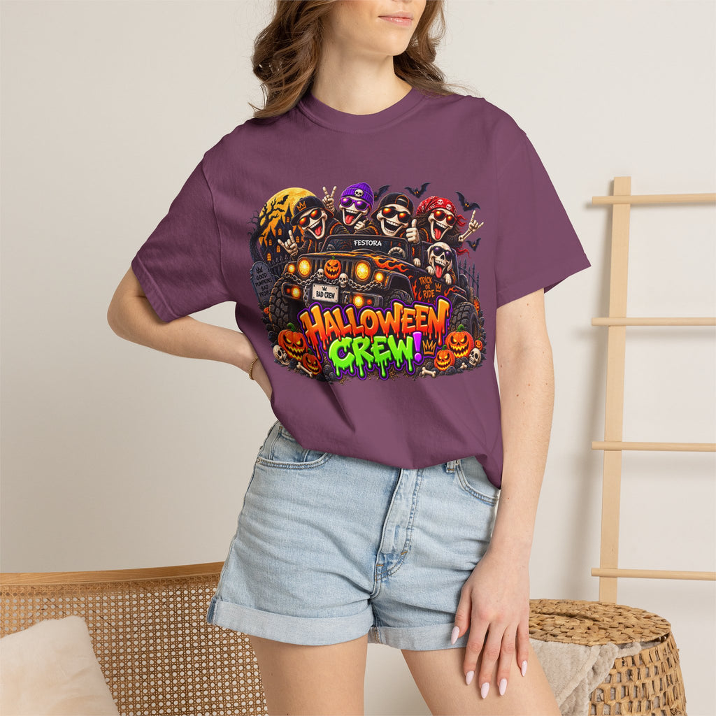 Halloween Crew T-Shirt – Skeleton Jeep Spooky Graphic Tee