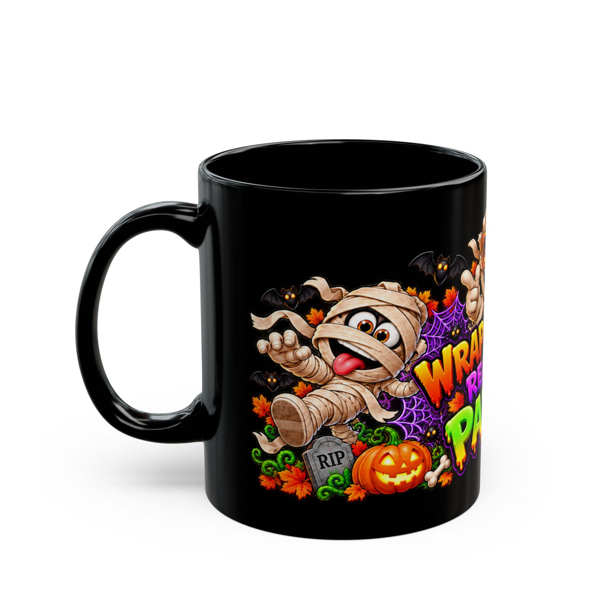 Wrapped Up & Ready to Party Black Mug – Funny Mummies & Halloween Design