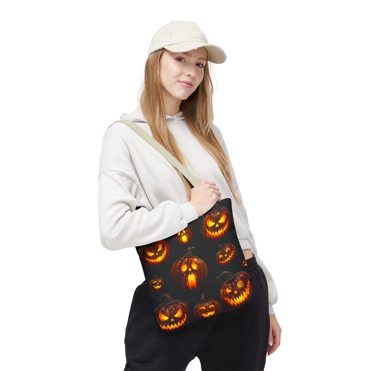 Halloween Jack-o'-Lantern Tote Bag — Spooky Pumpkin All-Over Print Trick-or-Treat Tote