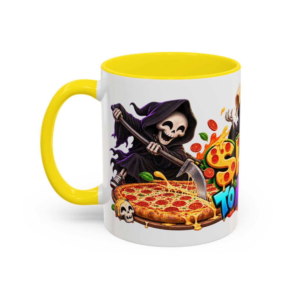 Slice to Meet You Funny Grim Reaper Pizza Halloween White Mug