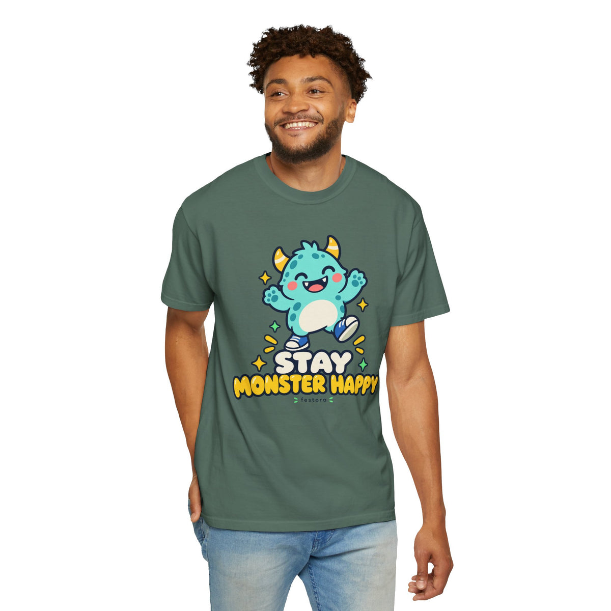 Stay Monster Happy – Cute Monster Graphic T-Shirt