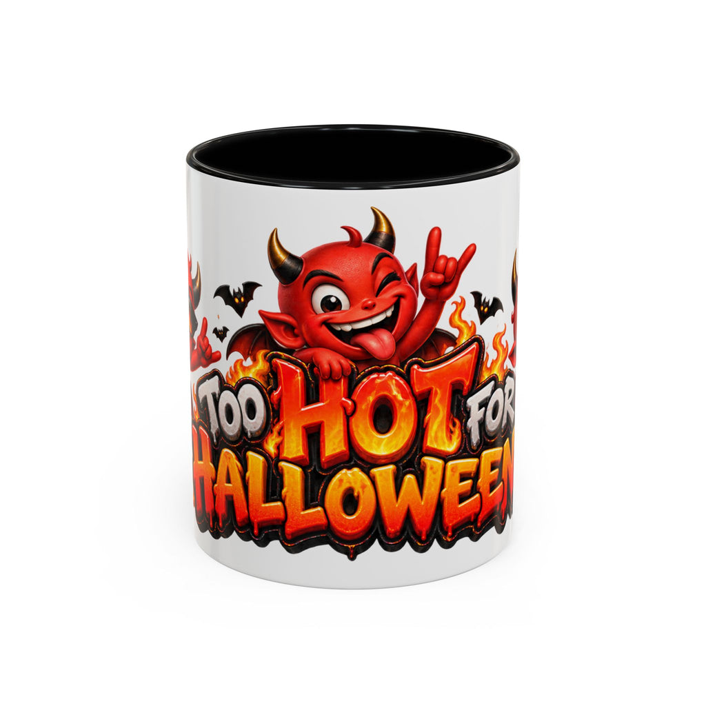 Too Hot for Halloween White Mug – Funny Devils, Flames & Spooky Design