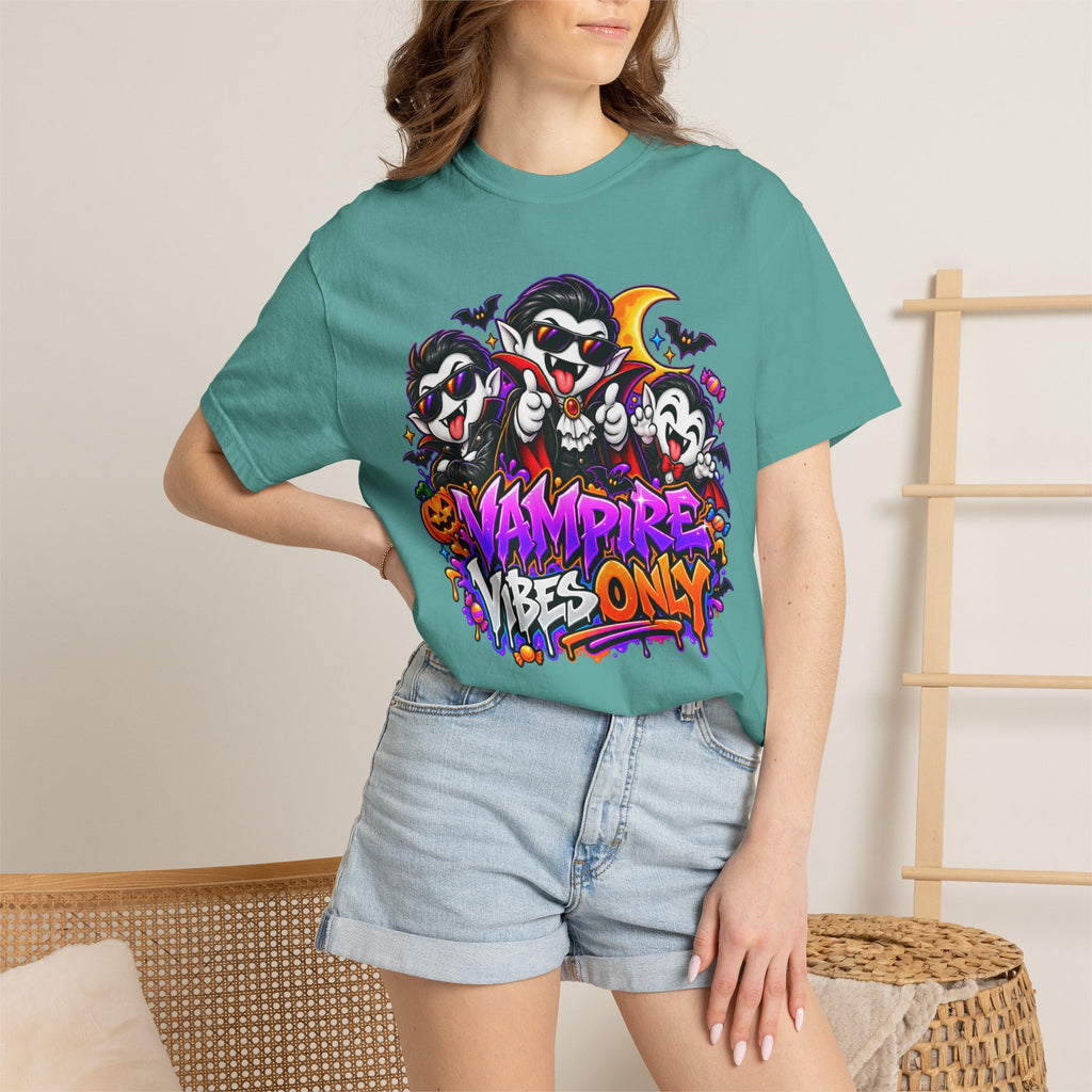 Neon Vampire Vibes Halloween Unisex Garment-Dyed T-Shirt Featuring a Cool Festora Vampire Crew