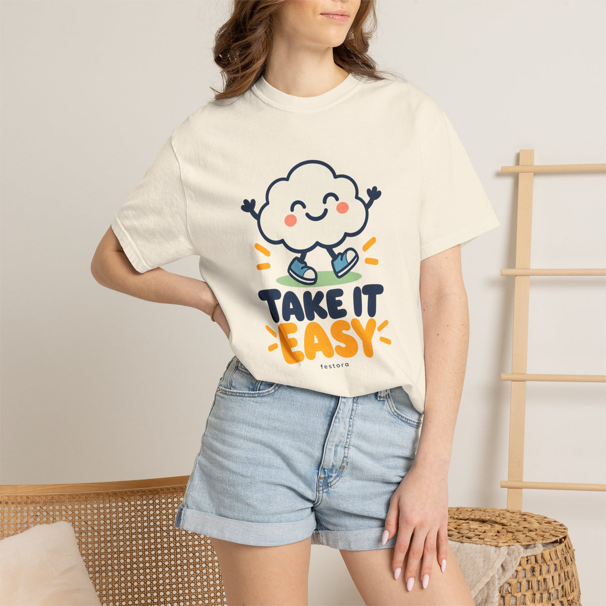 Take It Easy – Happy Cloud Graphic T-Shirt | Festora Everyday